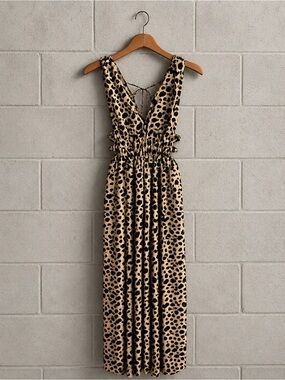 Leopard Print Sleeveless Maxi Dress - Tan/Black
